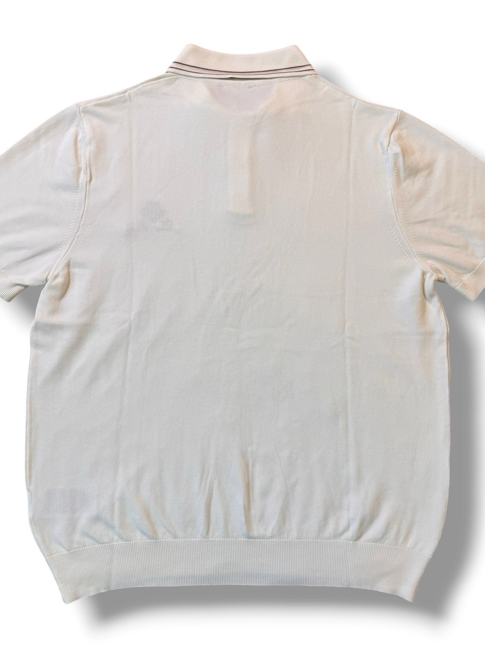 Loro Piana Men’s Large White Cream Polo Shirt with Brown Logo and Collar Trim - Picture 2 of 6